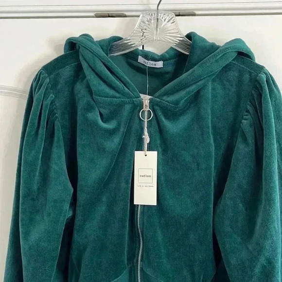Reflex Green Zip Front Velour Hoodie - Picture 12 of 14